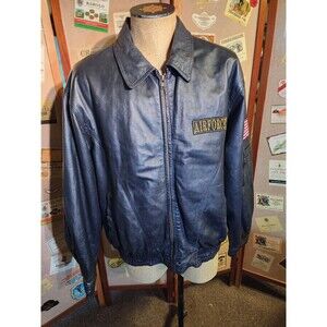 Vtg USA Leather USAF Air Force Black Bomber Jacket Mens Size 2X Patches Worn In